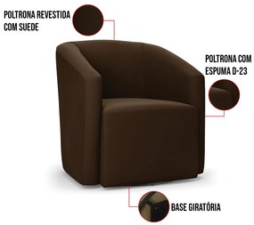 Poltrona Decorativa Base Giratória Stella Max Suede D03 - D'Rossi - Marrom