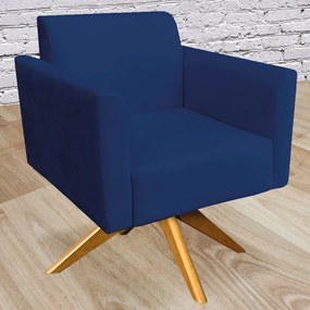 Poltrona Decorativa Isabella Base Giratória Madeira Suede Azul Marinho G19 - Gran Belo