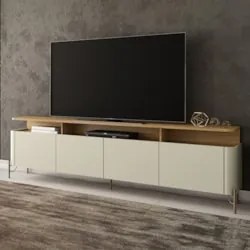 Rack TV 75 Pol 220cm Portas Lisas Blen Louro/Luna/Dourado I06 - Mpozen