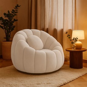 Poltrona Decorativa Orgânica Giratória Cloud Bouclê E03 - D'Rossi - Bege