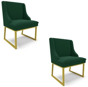 Cadeira Sala de Jantar Industrial Dourado kit 2 Liz Bouclê D03 - D'Rossi - Verde
