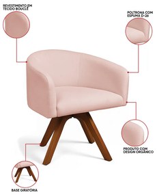 Poltrona Sala Base Giratória Madeira Kit 2 Arielle Bouclê Rosê D03 - D'Rossi