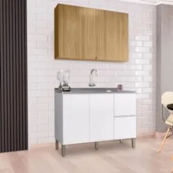 Armário de Cozinha CP01 Com Pia 120cm Minsk Z06 Branco/Freijó - Mpozen