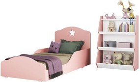 Quarto infantil com Mini Cama Montessoriana Com Colchão e Estante Zig Zag Multimóveis Rosa/Branco