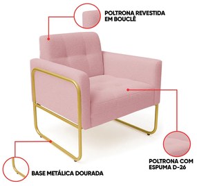 Poltrona Sala Industrial Alta Tubo Dourado Elisa Bouclê D03 - D'Rossi - Rose