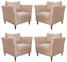 Kit 4 Poltronas Decorativa Sala de Estar Pés Palito Lubbock Couro Bege G58 - Gran Belo