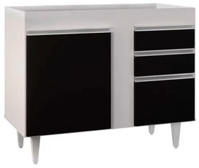 Balcão de Cozinha Lavanderia sem Tampo 02 Gavetas Bia 100 cm L06 - D'Rossi - Branco e Preto