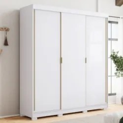 Guarda Roupa Casal 200cm 3 Portas Porto Flex Branco/Camarim - Vila Ric