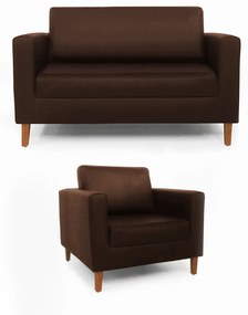 Conjunto Namoradeira + Poltrona Gabriela Suede Marrom
