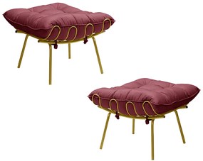 Kit 2 Puff Decorativo Sala de Estar Abel Pés Dourado Suede Bordô G41 - Gran Belo