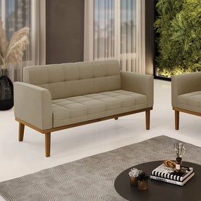 Poltrona Namoradeira Decorativa Karen Pés Fixo em Madeira Castanho Suede Nude G19 - Gran Belo
