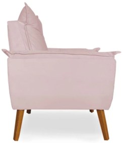 Poltrona Decorativa Apolo Pés Madeira Suede Rosa Bebê - Sheep Estofados - Rosa