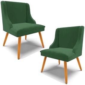 Kit 2 Poltronas Decorativas Pés Palito de Madeira Firenze Veludo Verde/Natural G19 - Gran Belo