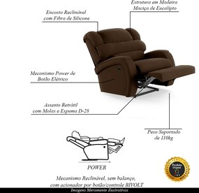 Poltrona do Papai Sala de Cinema Reclinável Kylie Power Elétrica Veludo Marrom G23