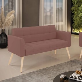 Sofá Namoradeira Elisa Veludo Pés Palito Natural D03 - D'Rossi - Rose