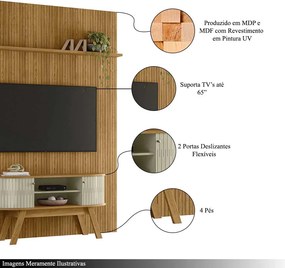 Conjunto Painel e Bancada Troia 2 Portas Deslizantes MDP Pintura UV até 65 Cumaru/Opala G97 - Gran Belo