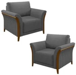 Kit 2 Poltronas Decorativas Sala de Estar 102cm Pés Madeira Roya Z32 L