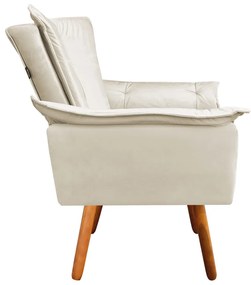 Poltrona e Puff Decorativo Pé Palito de Madeira Opala Veludo Bege D03 - D'Rossi