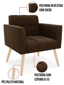 Kit 1 Sofá Namoradeira e 1 Poltrona Elisa Suede Pés Palito Natural D03 - D'Rossi - Marrom