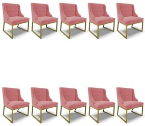 Cadeira Sala de Jantar Industrial Dourado Kit 10 Liz Suede D03 - D'Rossi - Rose