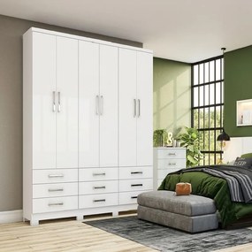 Guarda Roupa Roupeiro Casal 6 Portas 9 Gavetas Lara Branco