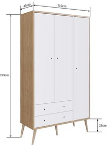 Roupeiro Infantil Retrô 2 Gavetas 3 Portas Pés Palito Branco/Itapua