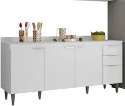 Armário de Cozinha Com Tampo CP03 250cm Pérola Branco Z34     - Mpozen
