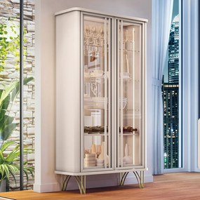 Cristaleira de Vidro com Espelho e LED Lucie H01 - D'Rossi - Off White