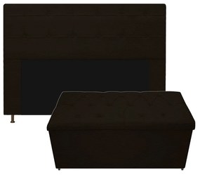 Kit Cabeceira e Calçadeira Baú Estofada Mel 195 cm King Size Com Capitonê Corano Marrom - ADJ Decor