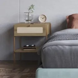 Mesa de Cabeceira Com 1 Gaveta Pé Metal Arlo A10 Hanover/Dourado - Mpo