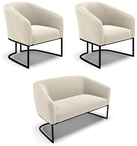 Namoradeira e 2 Poltronas Industrial Preto Stella Bouclê D03 - D'Rossi - Bege