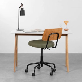 Conjunto Office - Escrivaninha Petit Branco - 1,18m + Cadeira de Escritório Cult Freijó e Verde Musgo