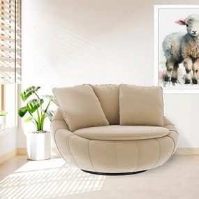 Poltrona Decorativa Redonda Giratória Glória Veludo Bege - Sheep Estofados - Veludo Bege