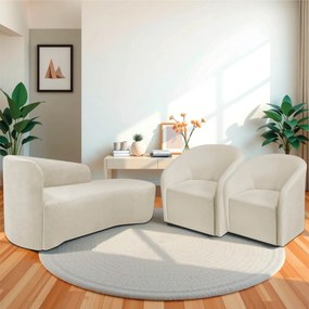 Kit Sofá Curvo França 160cm LD. e 2 Poltronas Luiza Max Conforto, Elegância e Design Moderno Bouclé