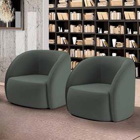 Kit 2 Poltronas Decorativas  Sala de Estar Clarke Veludo Grafite G45 - Gran Belo