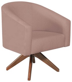 kit 02 Poltronas Luiza Base Giratória de Madeira Linho Rosê - ADJ Decor