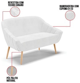 Kit 01 Namoradeira 02 Lugares e 01 Poltrona Giovana Corano Pés Palito Natural D01 - D'Rossi - Branco