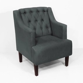 Poltrona Classic Suede Cinza Grafite Pés Palito Sala, Quarto, Decoração