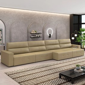 Sofá Retrátil 6 Lugares 364cm 4 Módulos Nero com USB Couro Bege G52 - Gran Belo