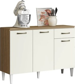 Balcão Cozinha com Tampo 120cm 3 Portas Joana A09 - D'Rossi - Atacama e Off White