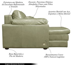 Sofá Decorativo Piece Bipartido Retrátil Sala de Estar 250cm Couro Fendi G58 - Gran Belo