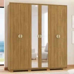 Guarda Roupa Casal 203cm Com Espelho Noronha Nature - Vila Rica