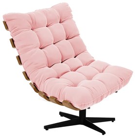 Poltrona Giratória Costela Suede Base Metálica Preto - D'Rossi - Rosa Bebê