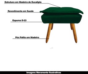 Kit 2 Puff's Decorativos Pés Palito Charger Suede Verde G19 - Gran Belo