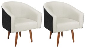 Kit 02 Poltronas Luiza Pés Palito Factor Preto e Linho - ADJ Decor