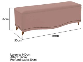 Calçadeira Estofada Yasmim 140 cm Casal Suede Rosê - ADJ Decor