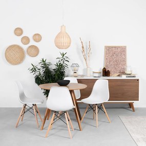 Conjunto Mesa Square Redonda Bétula 88cm + 4 Cadeiras Eiffel Branca