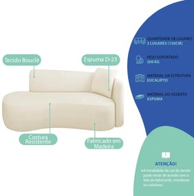 Divã Recamier Suíça Curvo Sala Recepção 150cm Lado Esquerdo Bouclé