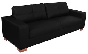 Sofá 3 Lugares Sala de Estar Pés Madeira kenny 240 cm Couro Preto G43 - Gran Belo
