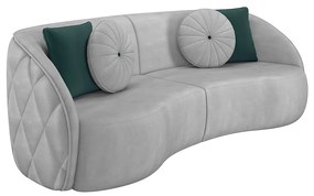 Sofá Decorativo 240cm com Almofadas Redondas Clarke Veludo Cinza Claro G45 - Gran Belo